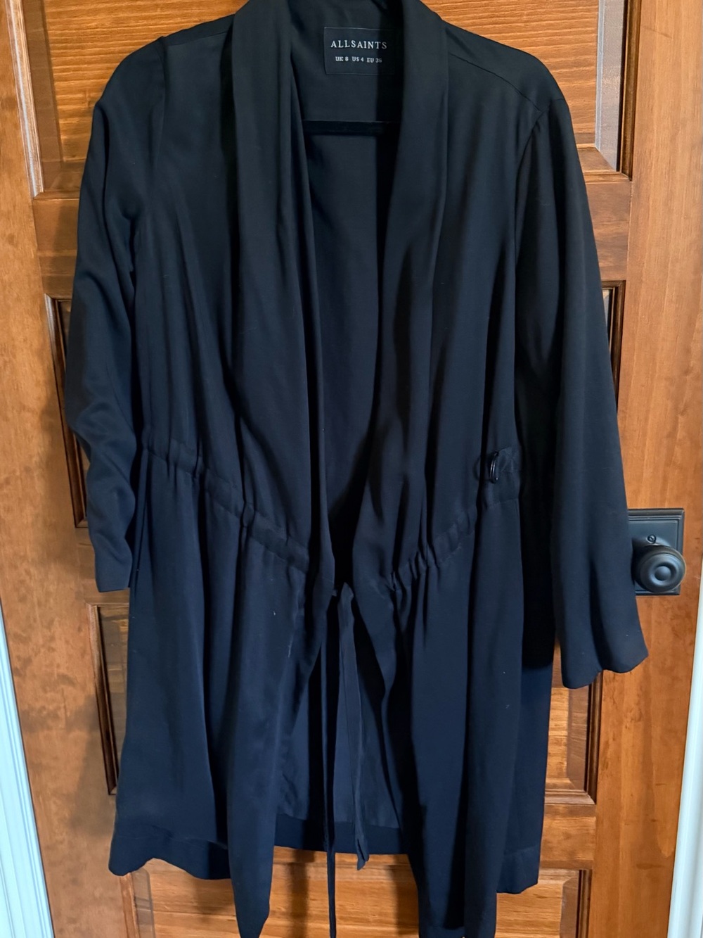 All Saints Black Women's Lightweight Drawstring Coat in black